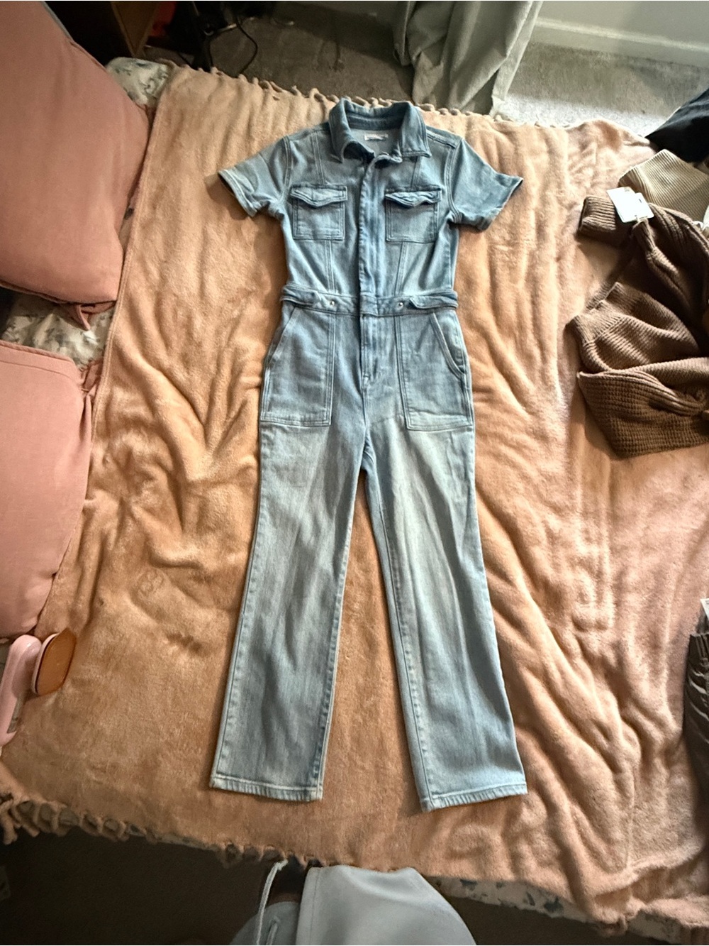 Good American Light Blue Denim Utility Jumpsuit